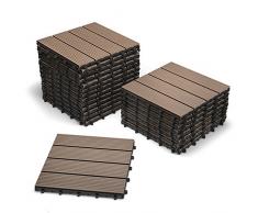 SAM® Mattonelle in WPC ad Incastro per terrazzo, Set di 22 Pezzi di Circa 2 m², Colore Marrone Cioccolato, Piastrelle da Giardino con 4 Listelli, pavimentazione per Balcone con Struttura di drenaggio