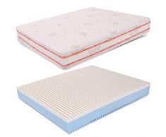 MiaSuite Ailime Top Materasso Matrimoniale Sfoderabile Memory, 160x190x25 cm, Aloe Vera, Bianco