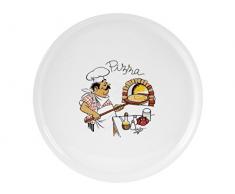 Home 0 Piatto Pizza, Decoro Cuoco, 33 cm, Porcellana, Bianco/Multicolore, 33x33x2 cm
