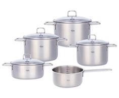 Fissler Hamburg - Set di Pentole in Acciaio Inox, 5 Pezzi, con Coperchio in Vetro, Adatto per Lavastoviglie, Tutti i Tipi di Stufa - Anche a Induzione
