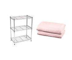 AmazonBasics - Scaffalatura a 3 Ripiani, Cromato & - Set di Asciugamani ad Asciugatura Rapida, 2 Pezzi, 2 Teli Bagno - Rosa Petalo