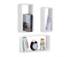 Relaxdays 10021789_49 Set 3 Mensole da Muro, Cubi da Parete, Montaggio a Scomparsa, Soggiorno, Cucina, Colore Bianco