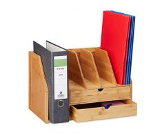 Relaxdays, Naturale Libreria da Scrivania in bambÃ¹, 2 Cassetti, Raccoglitori A4, Desk Organizer HLP 27,5x42,5x25, 5 x 42,5 x 25 cm
