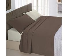 Italian Bed Linen Natural Color Completo Letto Double Face, 100% Cotone, Marrone/Panna, Matrimoniale