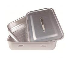 Pentole Agnelli ALMA151V45 Vaporiera Rettangolare con Coperchio, 2 Manici, Alluminio, 45 x 30 cm, Argento