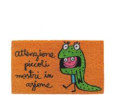 laroom Zerbino Motivo Attenzione Piccoli Mostri in Azione, Jute And Base Antiscivolo, Arancione, 40Â x 70Â x 1.8Â cm