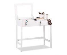 Relaxdays - Tavolo da toeletta, con Specchio, 1 cassetto, Contenitore, 82 x 91 x 48 cm, Colore Bianco