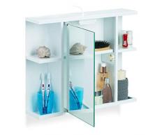 Relaxdays Armadietto a Specchio da Bagno, Presa Elettrica Incorporata, 6 Scomparti, Acciaio, Bianco, 45 x 50 x 12 cm