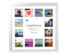 Inov Agosto 16 x 40.64 cm Instaframe Quadro per Instagram 13 / Plaid stampaggio e Foto in Bianco con Bianco Opaco con Bordo, 2 Pezzi, Disegno del Fiore dArgento