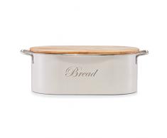 Zeller 19313 Cassetta porta pane Vintage con coperchio in legno, in metallo, crema