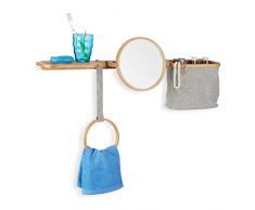 Relaxdays 10021470 Mensola Bagno da Parete BambÃ¹ Set di Accessori con Specchio Portasapone Portasciugamani Contenitori Beige