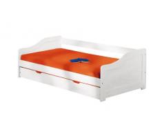 Inter Link Divano Letto Singolo con 2° Letto Estraibile in Pino Massiccio Verniciato, Bianco