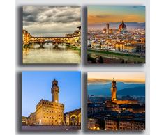 Quadri Moderni FIRENZE cittÃ 4 pezzi 40x40 cm Stampa su Tela CANVAS Arredamento XXL Arredo per soggiorno salotto camera da letto cucina ufficio bar ristorante