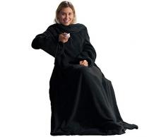 CelinaTex TV Decke Coperta soffice con Maniche Tasche Tasche per i Piedi Microfibra Pile Coral Coperta 170 x 200 cm Nero