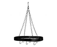 Premier Housewares Appendino Ovale da Soffitto con Ganci Neri, Metallo Verniciato a Polvere, Nero