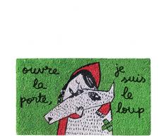 laroom Zerbino Motivo ouvre la Porte, Je Suis Le Loup, Jute And Base Antiscivolo, Verde, 40Â x 70Â x 1.8Â cm