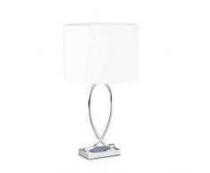 Relaxdays 10022850 Lampada da Tavolo da Comodino Argento Paralume Tondo Struttura in Ferro HLP: 36x28x28 cm Bianco