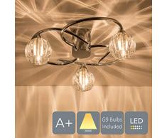 Aurolite bolla moderno lampadario da soffitto, cromo lucido, paralume in vetro a forma di globo, comprende lampadine LED G9Â inclusa, 12Â W (3Â luci, bianco caldo 3000Â K)