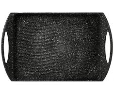 H&H Piastra Rigata Antiaderente Pietra 34X26 Pentole E Preparazione Cucina, Antracite, 34 cm