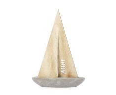 HEITMANN DECO veliera con Scritta AHOI - di Pietra e Legno - Decorazione Marittima per Soggiorno e Bagno - Decorazione Tavolo