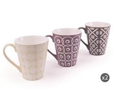 Excelsa Etnika Set 6 Tazze, Porcellana, Multicolore