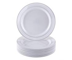 Silver Spoons 1841 Servizio da TAVOLA Feste PZ | 20 Piatti Monouso in Plastica Pesante | Elegante Look Porcellana | per Matrimoni e Cene di Classe (Collezione Silver Glare | 26 cm)