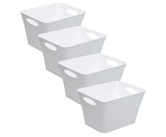 Rotho Living - Set di 4 scatole portaoggetti, 24 l, in plastica (PP), Bianco, 24 Litri (43,1 x 32,1 x 26 cm)