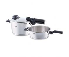 Fissler Vitavit Comfort - Set di Pentola e Padella a Pressione (4,5 L e 2,5 L, Ã22 cm) in Acciaio Inox, Ottima per Induzione e Lavastoviglie, Impilabile, 2 Livelli di Cottura