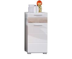Trendteam Bagno, Armadio Cassettiera Mezzo, 37 x 79 x 31 cm in bianco lucente, sospensione in quercia tagliata a sega, struttura a scanalature chiara decorativa, molto capiente