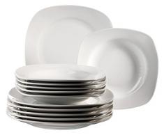 Domestic Villa 920901 Servizio da tavola in Porcellana 12 Pezzi con 6 Piatti Piani e 6 Fondi, Colore: Bianco