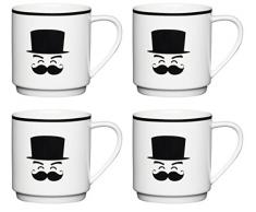 Kitchencraft fine Bone China Funny Face Confused Stacking mug, 340Â ml, colore: Bianco (set di 4), multi/colore, set di 4, Porcellana, Multi/colour, 8.8 x 8.2 x 8.8 cm