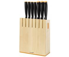 FISKARS Functional Form Ceppo di Legno con 7 Coltelli, Acciaio Inossidabile, 11.5 x 20.3 x 36 cm