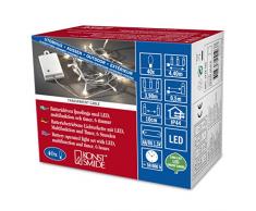 Konstsmide 3724-103 - Catena luminosa LED con interruttore on/off e sensore luminoso, timer per 6 ore, adatta a esterni (IP44), 40 diodi a luce bianca calda, funzionamento a batteria, con cavo trasparente, 4 pile AA da 1,5 V (non incluse), scatola bianca