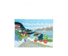 Jute & Co. Arazzo Tessuto su Telaio Artigianale Indiano, 100% Juta, Multicolore, 60 x 90 cm