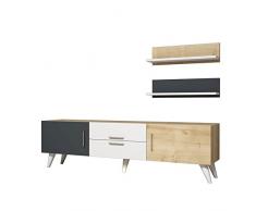 Homemania Mobile Porta TV Only, Legno, Bianco-Rovere-Antracite, 160x32x45 cm - 60x16x16 cm (2 PCS)