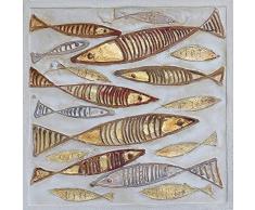 DiKasa Home Quadro Dipinto Pesci, Legno, Multicolore, 60x3x60 cm