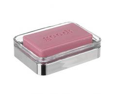 InterDesign Casilla Portasaponetta per lavello o lavabo, Porta sapone bagno dal design moderno in vetro e plastica, trasparente e argento