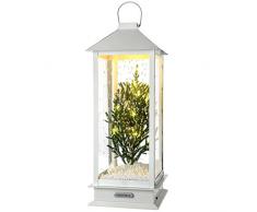 WeRChristmas, Lanterna LED con Neve e Albero di Natale, Decorazione di Natale, 48Â cm, Colore Bianco