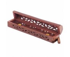lotusandlime Sheesham-Scatola di incenso in Legno con traforatura Astratta, Misto, Height 6cm L30cm Depth 5.5cm