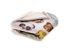 Emoji Coperta in Pile Bambini, Motivo: Animale, Poliestere, Multicolore, Individuale, 140Â x 95Â x 2Â cm