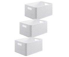 Rotho Set di 3 Cassette da 18 l, Effetto Rattan, plastica (PP), Bianco, A4/18 Liter (36,8 x 27,8 x 19,1 cm)
