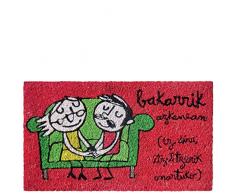 laroom Zerbino Motivo Bakarrik azkenean, Jute And Base Antiscivolo, Rosso, 40 x 70 x 1.8 cm