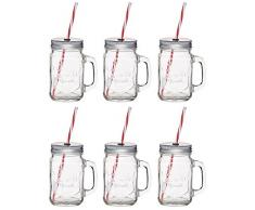 Kitchencraft Home Made bicchiere con cannuccia, vaso, verde (set di 6),, Vetro, Clear, 11 x 7.2 x 13 cm