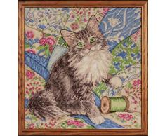 Design Works-Kit per Punto Croce, Motivo: Cat on Trapunta Tela Aida Ricamo contato 14-Kit per Punto Croce, Multicolore