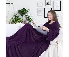 DecoKing - Coperta per TV, 150 x 180 cm, in Microfibra, con Maniche e Tasche, Coperta in Microfibra e Pile Morbido, Morbida, Morbida e Morbida, Poliestere, Violett, 150 x 180 cm