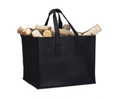 Relaxdays 10021970_46 Cesto Portalegna per Camino in Feltro HxLxP: 34,5 x 43 x 36,5 cm 2 Manici Pieghevole Cesta Portariviste, Nero