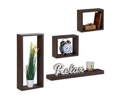 Relaxdays 10021909_93 Set 4 Mensole da Muro, Cubi da Parete, Ripiano Rettangolare, Cameretta, Legno MDF, Marrone