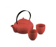 BIA Oriental Teiera Hobnail & 2 Tazze Rosse Shojohi
