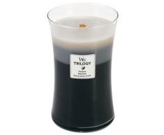 Woodwick Hourglass Trilogy Candela Profumata Grande con Stoppino Scoppiettante, Legno Caldo, Fino A 130 Ore, Cera, Multicolore, 10x10x18 cm, 4 unitÃ