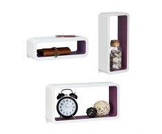 Relaxdays 10021788_749 Set di 3 Mensole da Parete, Laccate, Varie Misure, Decorative, CapacitÃ di Carico 8 kg, Bianco-Viola